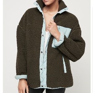 Oversized cozy color block teddy jacket